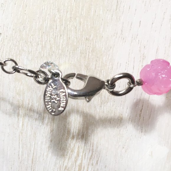 TARINA TARANTINO BABY PINK CRYSTAL LUCITE "PEACE" PENDANT & ROSE BEADED NECKLACE - Picture 12 of 14
